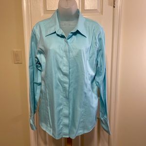 Liz Claiborne - Woman’s non iron aqua color button down shirt, Size: 14
